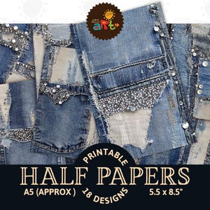 Denim cousu usé délavé avec bling journal indésirable imprimable demi-papier arrière-plan Scrapbooking artisanat carte de voeux livre de découpage commercial