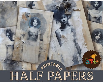 Puede incluir: Paquete de papel digital imprimible con 16 diseños que presentan retratos de estilo vintage de mujeres con texturas de papel desgastadas. Los papeles son de tamaño A5 (aproximadamente 5,5 x 8,5 pulgadas).