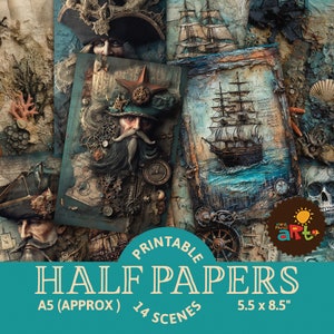 Piraten Leben Collage Printable Junk Journal halb Papiere