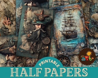 Pirate Life Collage Printable Junk Journal Half Papers