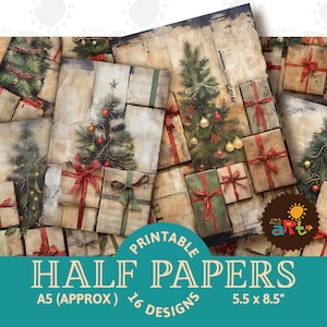 Presentes de Natal, Presentes Colagem de Papel Imprimível Diário de Lixo Metade de Papel, Scrapbook, Cartão Kit de Papel Digital para Fazer Livros, Decoração de Natal