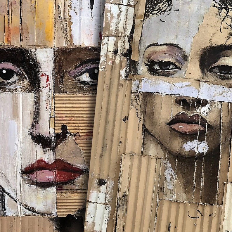 Assembled Cardboard Abstract Art Portrait on Ephemeral Collage ...