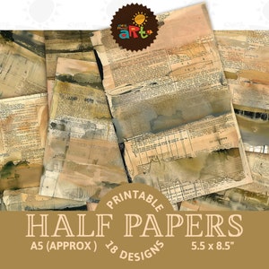 Paint Brush Marks and Doodles on Ephemera Printable Junk Journal Half Paper Scrapbook Digital Kit Book Page Background Decoupage Craft Art