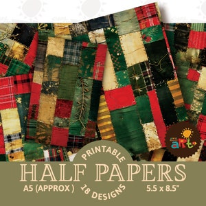 Kerstschroot patchwork collage afdrukbare junk journal half papers, plakboekhulpmiddel, digitale papierkit, kaarten, knutselen en boeken