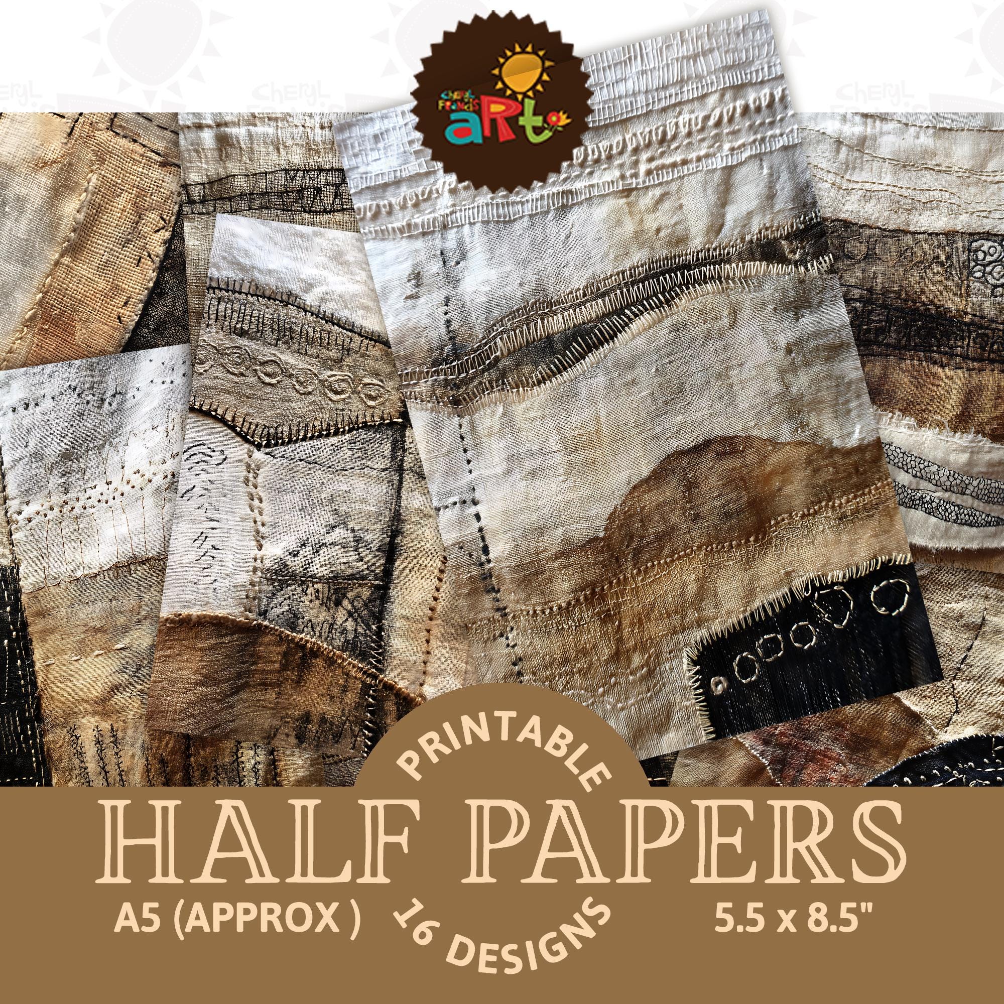 Freeflow Stitch Abstract Design Textile Collage Junk Journal Half Paper Printable Background Scrapbook Craft Card Decoupage Book Digital