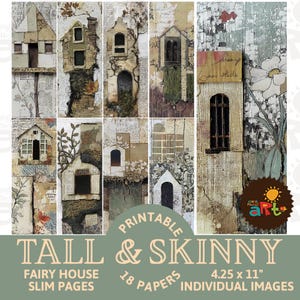 Fairy House Collage Style Printable Hoch Schmal Junk Journal Papiere für Magere Buch Seite Decoupage Basteln und Scrapbooking Digital Paper Kit