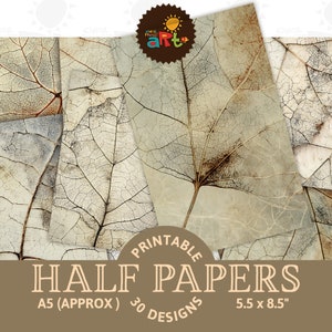 Blasse Blattader Printable Junk Journal Halbes Papier Zarte Ephemera Sammelalbum Digital Kit Buch Seite Organischer Hintergrund Decoupage Handwerk