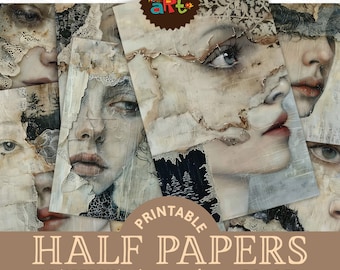 Puede incluir: Paquete de papel digital imprimible con 16 diseños que presentan retratos de mujeres estilo collage con una estética vintage. Los papeles son de tamaño A5 (aprox.), 5,5 x 8,5 pulgadas.