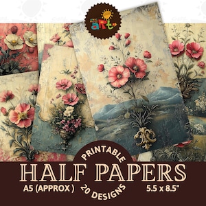 Papier peint paysage avec journal décoratif floral à imprimer sur demi-papier, fond de scrapbooking, techniques mixtes, étiquette de carte, livre de découpage