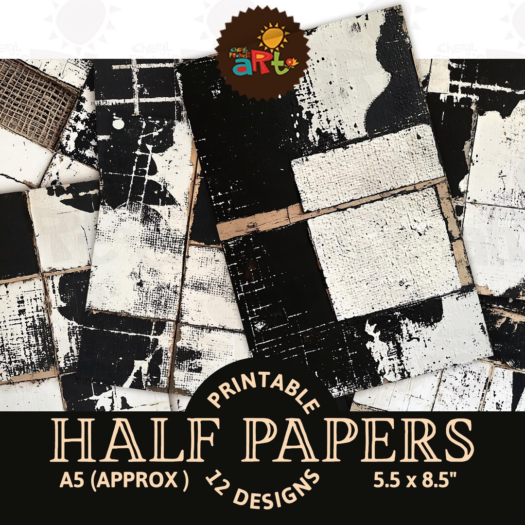Rustic Canvas Texture Printable: Black & White Collage Papers (digital ...