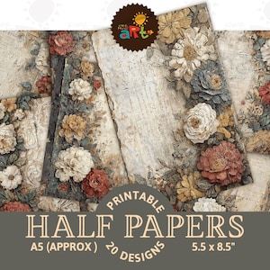 Randkunst met aardse kleuren bloemen Frame Afdrukbaar rommeljournaal Half papier Plakboek Bron Achtergrond Digitale kaarten Knutselen en boeken