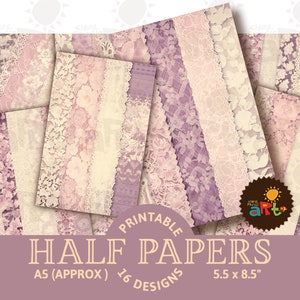 Bandes verticales en dentelle avec collage lavande Journal imprimable pour ordures ménagères, demi-papiers, scrapbooking, kit de papier numérique, cartes, livre, travaux manuels, travaux manuels, découpage, bijoux