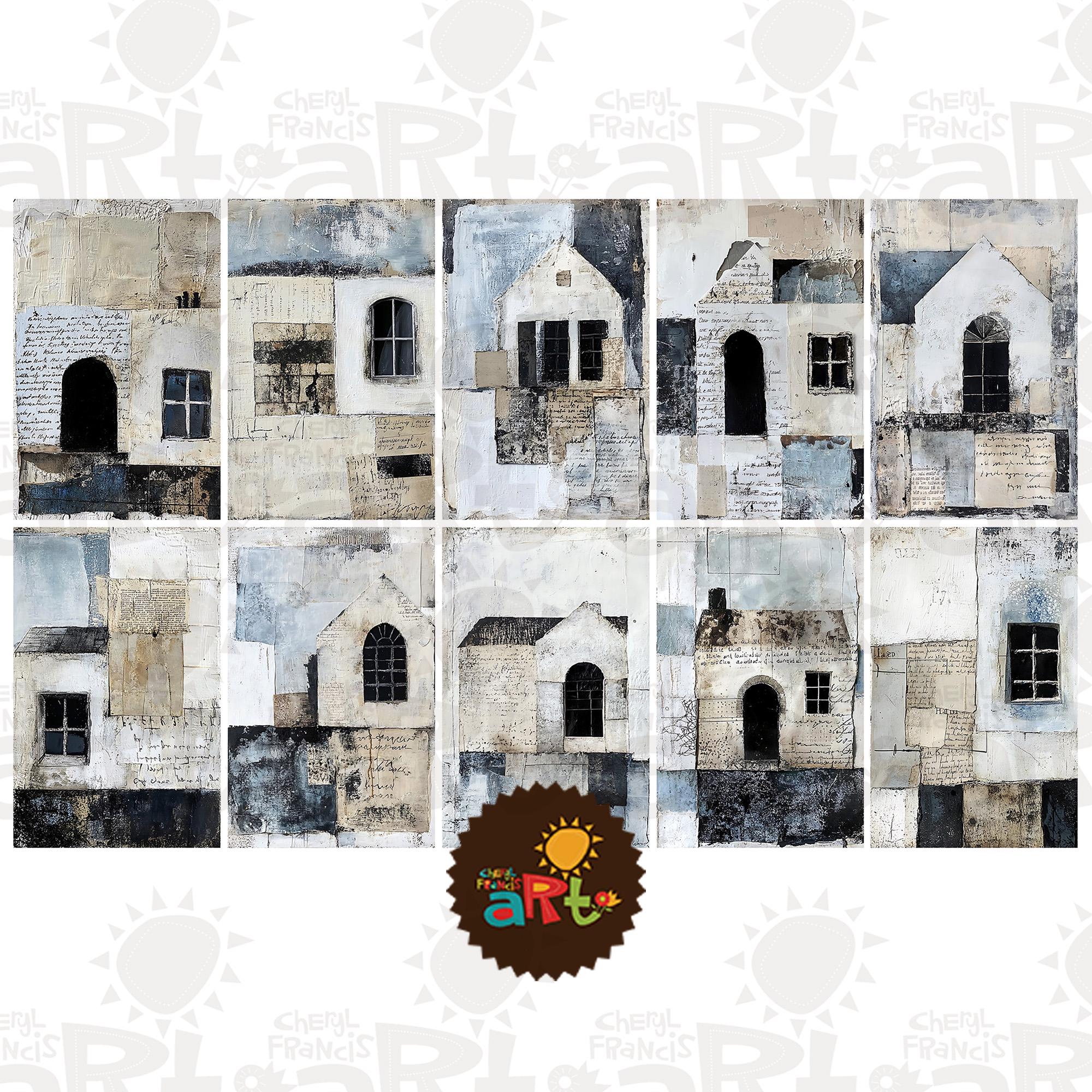 Mixed Media Abstract House Collage Printable Junk Journal Half Paper ...