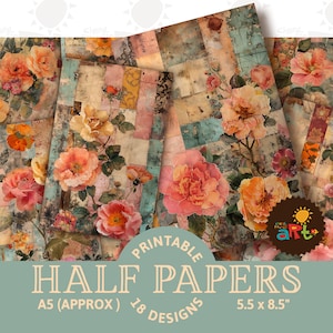 Vintage Papier Floral Collage druckbare Junk-Journal Papiere, Scrapbook, Digital Kit, Buchseiten, Hintergrund, Schmuck, Decoupage, Kunsthandwerk
