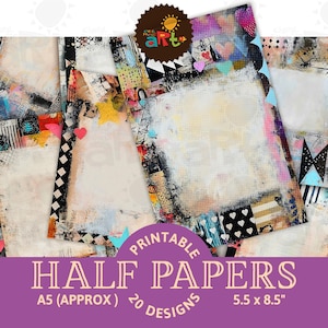 Cadre d'art abstrait grungy grungy, pages de journal indésirable imprimables, centre de la moitié vide, fond de scrapbooking artisanal, technique mixte, découpage de carte
