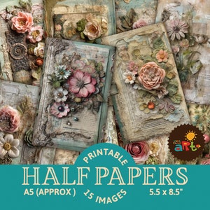 15 Shabby Chic Dimensional Floral Vintage Paper Collage Printable Junk Journal Half Papers