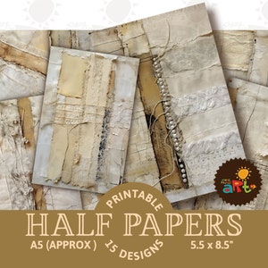 Spitze und Vintage-Papiere, Collage, druckbares Junk-Journal, halbe Papiere, Scrapbook-Ressource, digitales Papier-Kit, Blumenkarten, Buch
