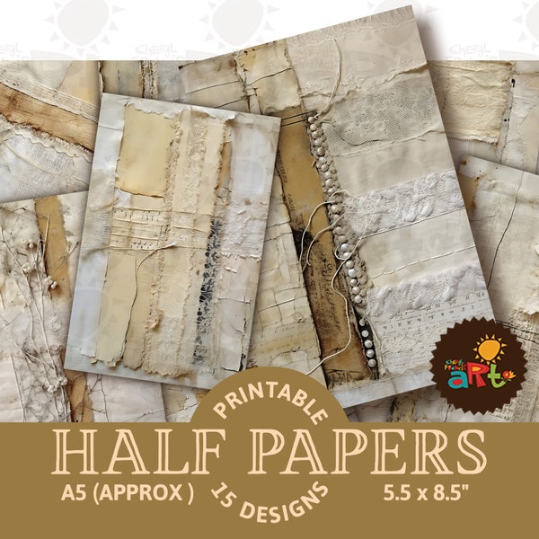 Lace and Vintage Papers Assemblage Collage Printable Junk Journal Half Papers, Scrapbook Resource, Digital Paper Kit, Floral Cards, Book