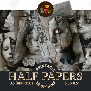 Bianco e nero, faccia costruita, stampabile, diario spazzatura, mezza carta, effimera, album, kit digitale, pagina del libro, sfondo, decoupage, artigianato, arte