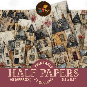 Junk Journal Half papier grillig beige dorp afdrukbare achtergrond plakboekvoorraad ambachtelijke kaart decoupage en fotoboekpagina digitaal commercieel