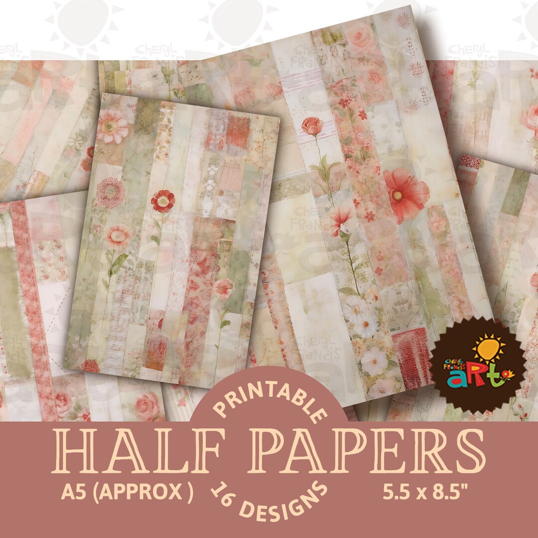 Watercolor Floral Quilt Collage Printable Junk Journal Half Papers