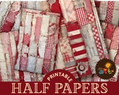 Red and White Scrap Collage Printable Junk Journal Half Papers, Scrapbook Resource, Digital Paper Kit, Cards, Craft and Book Supply