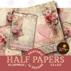 Süße Rosa Floral Shabby Herz Scrap Collage Printable Junk Journal Papiere, Sammelalbum, Digital Kit, Karten, Basteln, Buch, Hintergrund