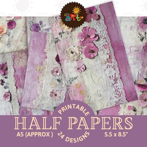 Shabby bloemen met roze en witte kanten accenten Afdrukbare ongewenste dagboek Half papers Scrapbook Resource achtergrond Digitale kaarten Ambacht en boek
