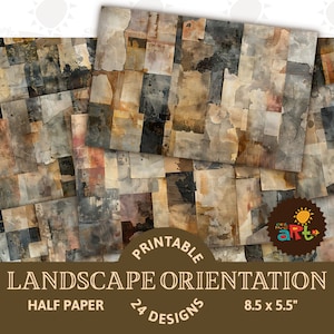 Weathered Watercolor on Scrap Collage Printable Junk Journal Horizontal Half Page Digital Paper Kit Book Card Craft Scrapbook Masculine