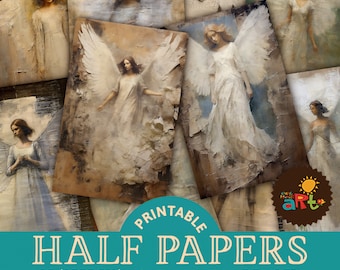 Textured Angel Printable Junk Journal Half Papers, Scrapbook Resource