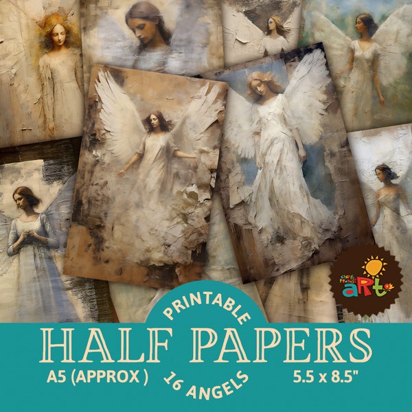 Textured Angel Printable Junk Journal Half Papers, Scrapbook Resource