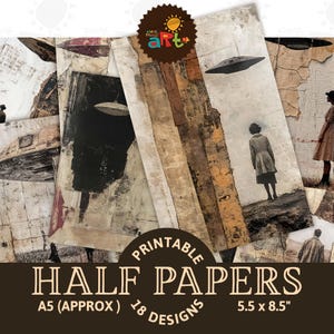 Colagem de encontro de nave espacial OVNI rústica para impressão, diário de lixo, meio álbum de recortes de papel, kit digital, página de livro, plano de fundo, decoupage, joias, artesanato