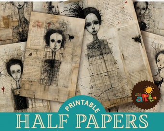 Inky Creep Paper Collage Printable Junk Journal Half Papers, Scrapbook, Card, Crafting, Altered Book