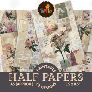 Collage de fleurs E sur un journal numérique éphémères, demi-papier, fond imprimable Scrapbooking, création de cartes, page de livre de découpage, usages variés