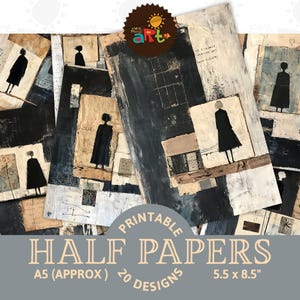 Figura di donna collage rustico toni terrosi pagine di giornale spazzatura stampabili sfondo mezza carta scrapbook artigianato carta tecnica mista decoupage