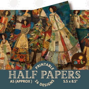 Kit digital imprimible de collage de mujer y árbol navideño para diario basura, para hacer libros, manualidades, tarjetas y álbumes de recortes