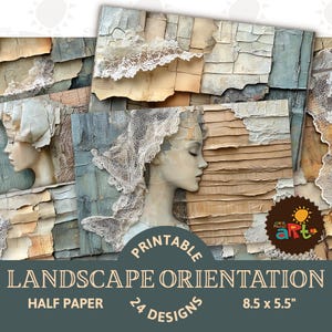 Abstrakte Wellen, Sand und Meer Collage Printable Junk Journal Horizontal Halb Papier Meer Digital Kit Handwerk Buch Seite Scrapbook Hintergrund