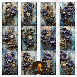 12 Mixed Media Steampunk Grunge Paper Collage Printable Junk Journal ...