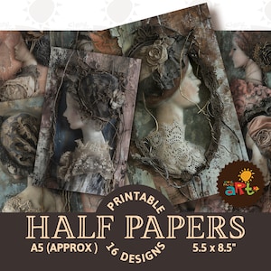 Stilisierte dunkel Grunge Cameo Porträt Frau Printable Junk Journal halb Papiere, Sammelalbum, Digital Kit, Karten, Handwerk, Buch, Collage Quelle