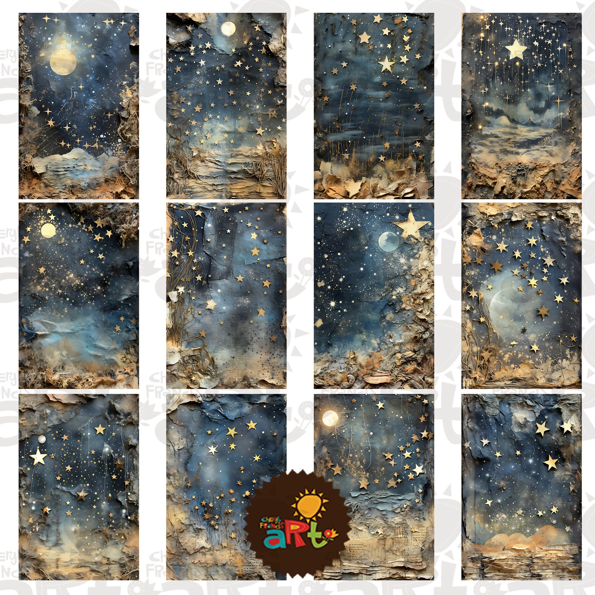 Ratty Tatty Falling Stars Paper Collage Printable Junk Journal Half ...
