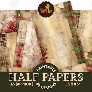 Grunge Weihnachten Karo No Greenery Printable Junk Journal Halbes Papier Rot Grün Ephemera Scrapbook Kit Buch Seite Hintergrund Decoupage Craft