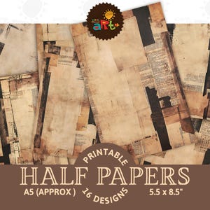 Junk-Journal Hälfte Papiere Sepia Bedruckte Papier Collage Braun Bedruckbare Hintergrund Scrapbook Versorgung Craft Card Decoupage und Buchseite Digital