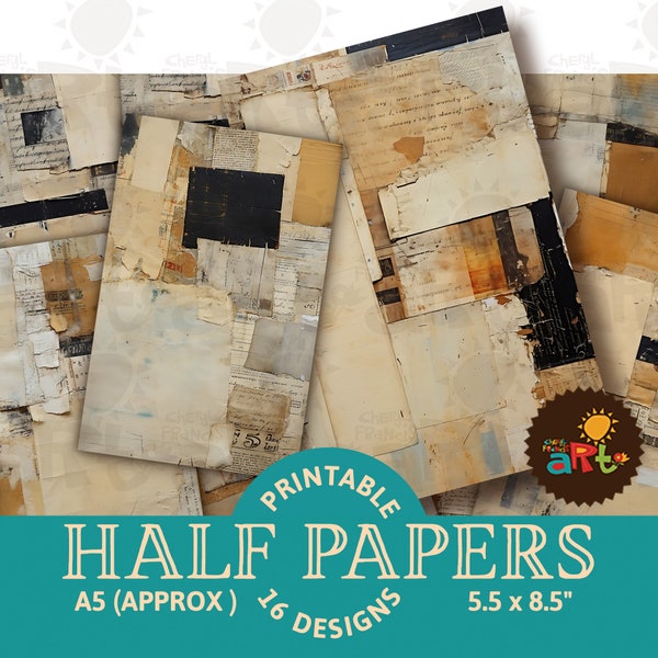 Torn Aged Ephemera Scrap Collage Printable Junk Journal Half Papers, Scrapbook Resource, Digital Paper Kit