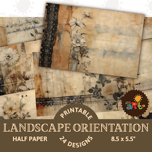 Vintage Ephemera Floral 1 Colagem Imprimível Junk Journal Horizontal Meio Papel, Kit Digital para Artesanato, Criação de Livros, Scrapbook, Plano de Fundo