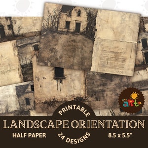 Demi-papier horizontal imprimable avec structure grungy, kit numérique pour création de livres, scrapbooking, fond de maison et de paysage