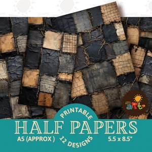 Donkere gescheurde textiel patchpapier collage afdrukbare ongewenste dagboek halve papieren, plakboekvoorraad, ambacht, kaarten en boekgebruik