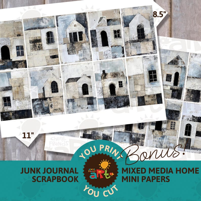 Mixed Media Abstract House Collage Printable Junk Journal Half Paper ...