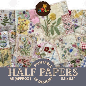 Colcha floral com ponto lento, estilo bordado, colagem, diário, meio papel, fundo para impressão, scrapbook, artesanato, cartão, decoupage, livro digital