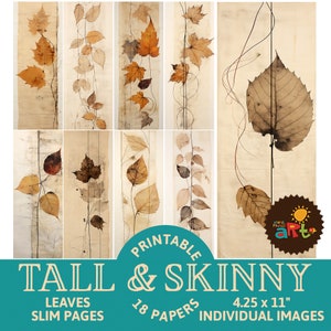 Colagem de folhas caindo para impressão, papéis altos e finos para diário para fazer livros, artesanato e scrapbooking. Kit digital inspirado na natureza