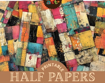 Puede incluir: Paquete de papel digital imprimible con 20 diseños abstractos coloridos en estilo patchwork. Los papeles son de tamaño A5 (aproximadamente 5,5 x 8,5 pulgadas).